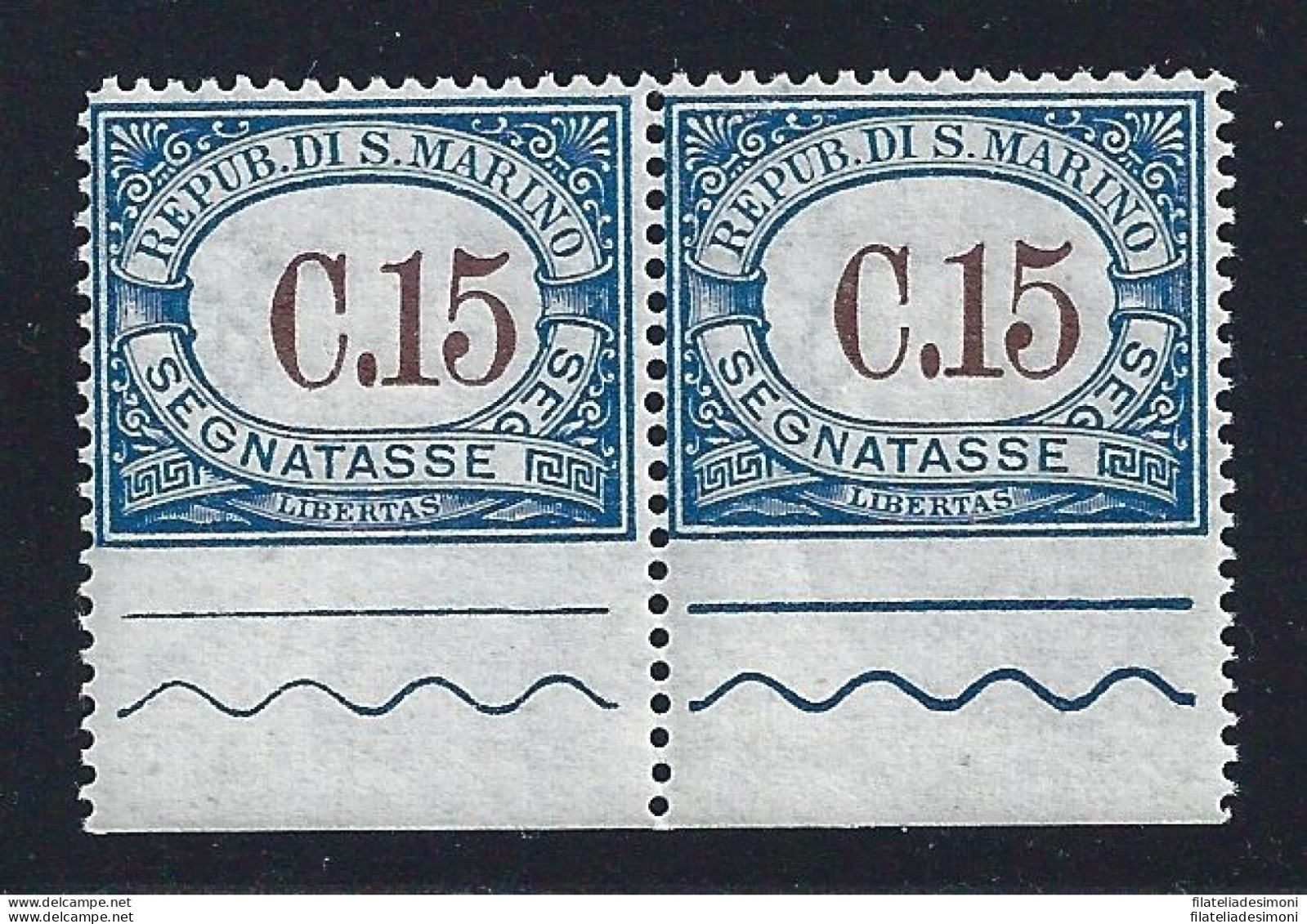 1923 SAN MARINO, Segnatasse N. 55a COPPIA BORDO DI FOGLIO MNH/** VARIETAand#039; - Varietà & Curiosità