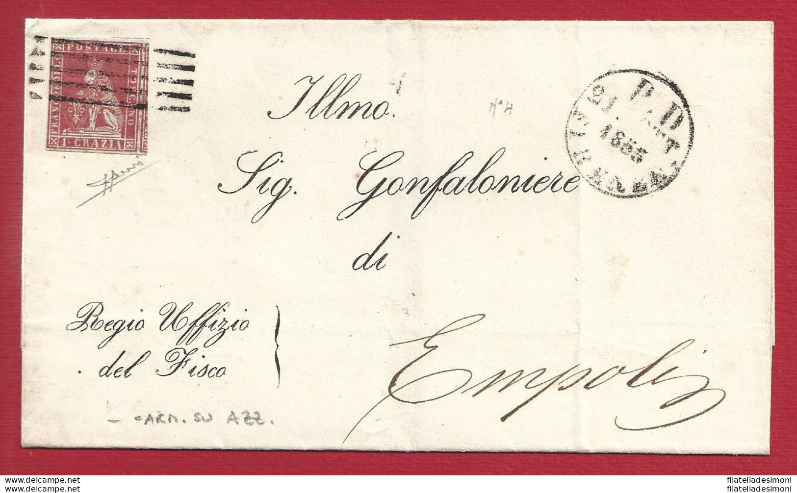 1851 Toscana, N° 4b 1 Crazia Carminio Su Azzurro LETTERA Firma Sorani - Tuscany