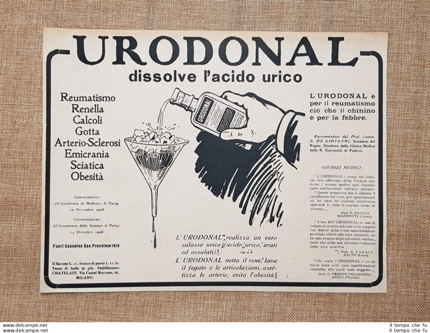 Urodonal Acido Urico Chatelain E Spumante Contratto Canelli Pubblicità Del 1918 - Autres & Non Classés