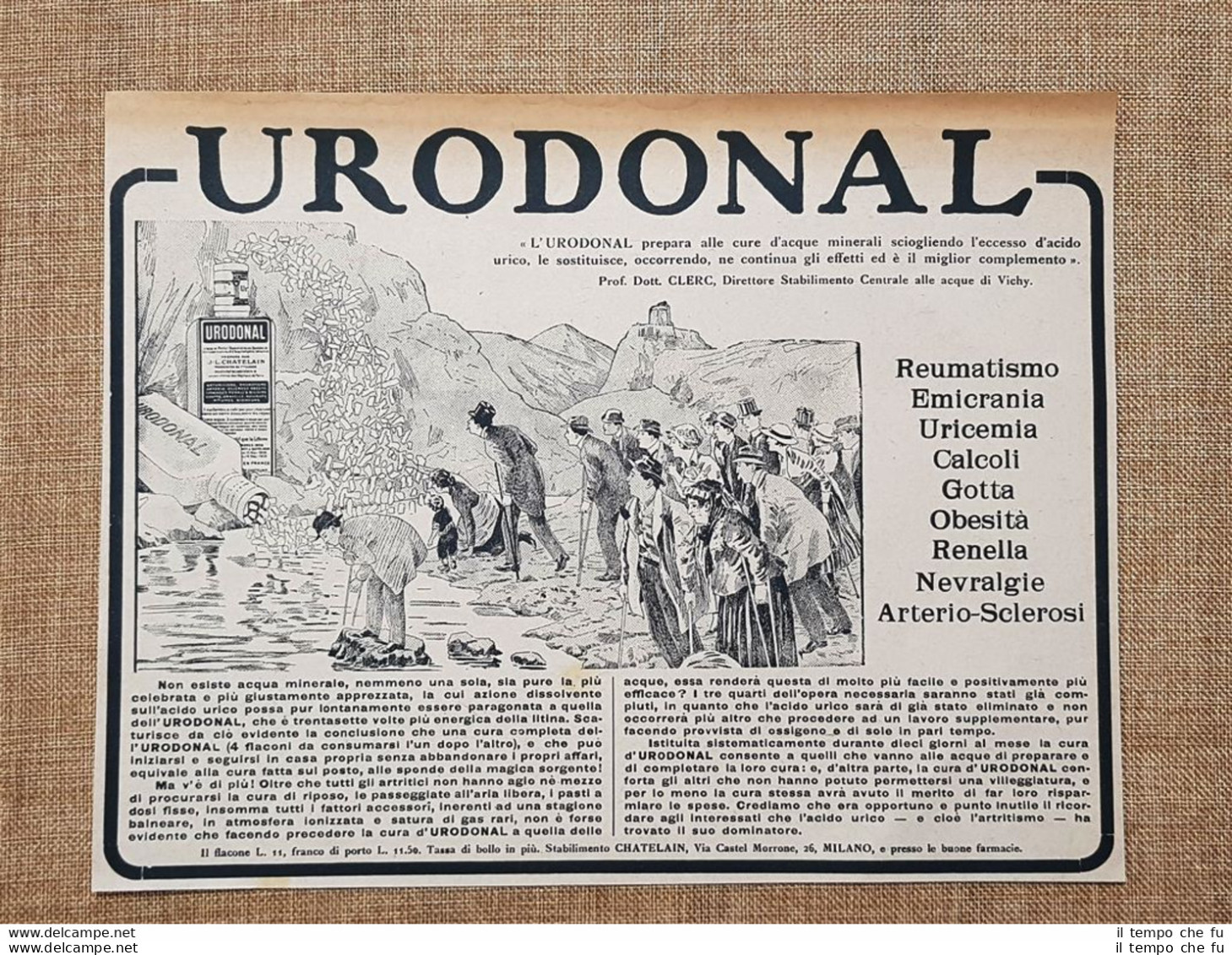 Urodonal Per Sciogliere L'acido Urico Chatelain Milano Pubblicità Del 1918 - Autres & Non Classés