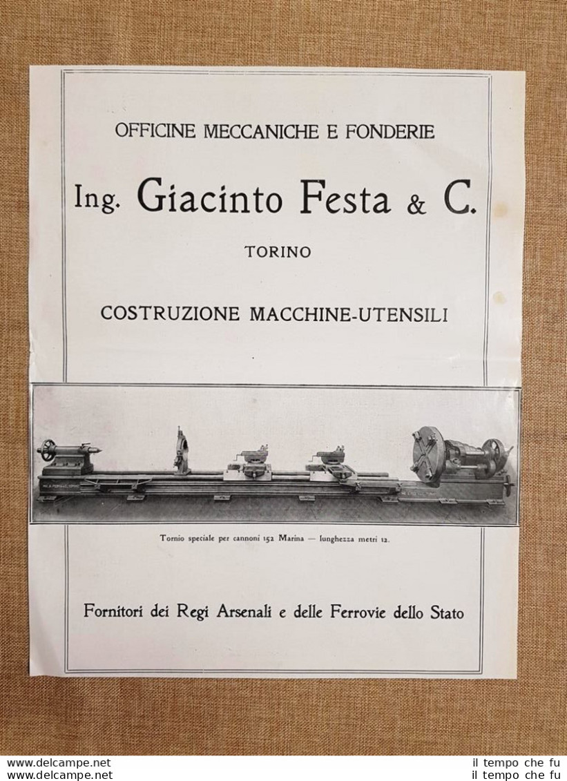 Officine Meccaniche Giacinto Festa Torino Tornio Cannoni 152 Pubblicità 1918 - Autres & Non Classés