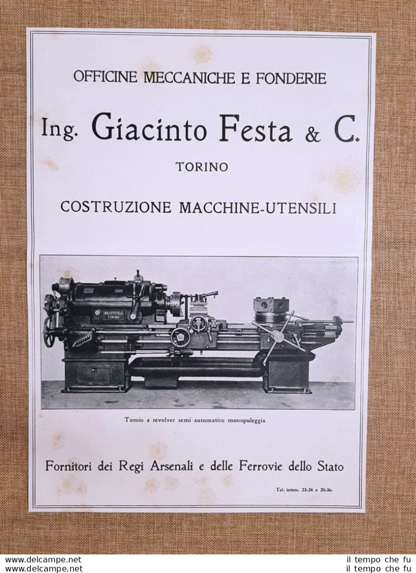 Officine Meccaniche Giacinto Festa Torino Tornio Revolver Pubblicità Del 1918 - Autres & Non Classés