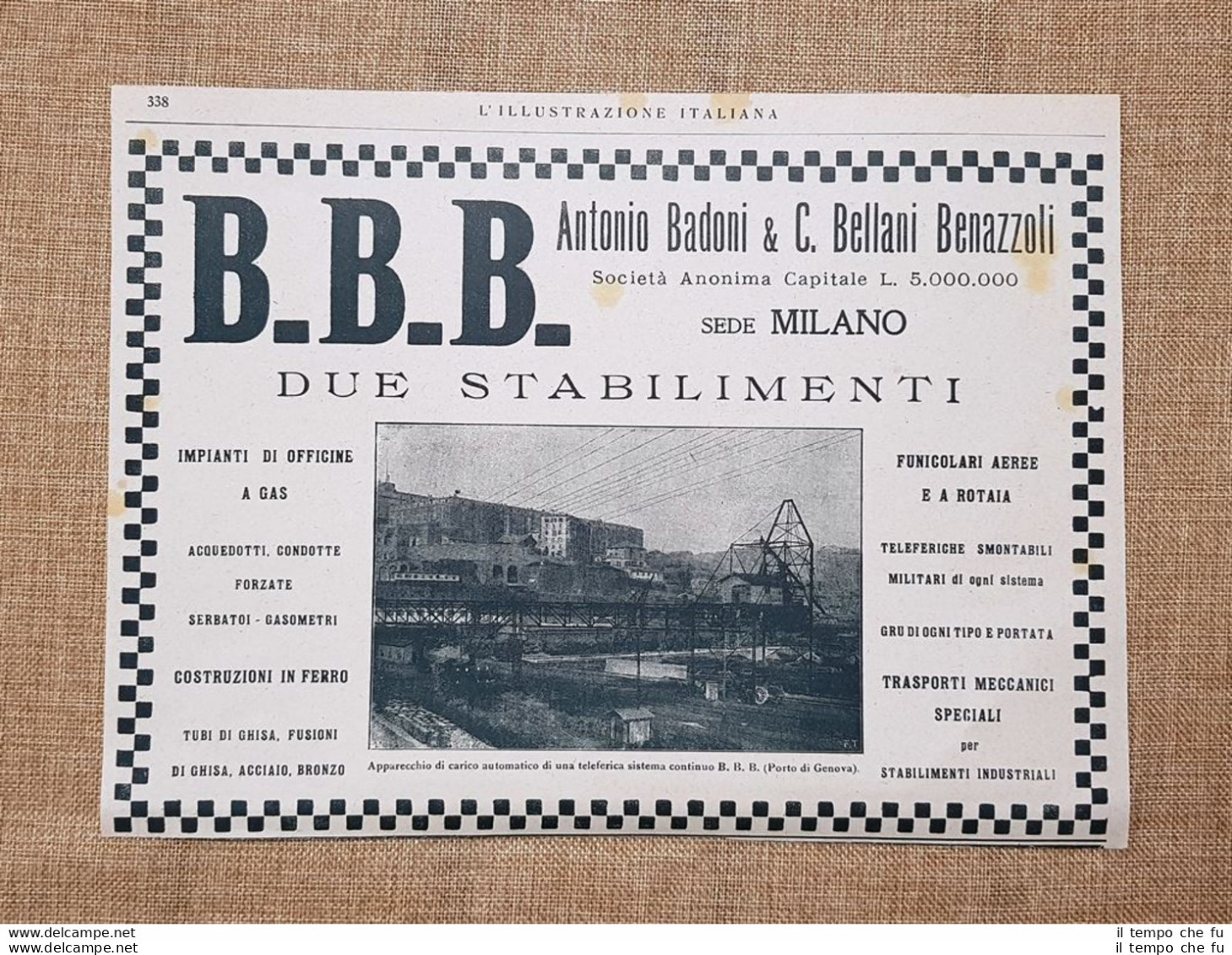 B.B.B. Badoni E Bellani Benazzoli Carico Porto Di Genova Pubblicità Del 1918 - Autres & Non Classés