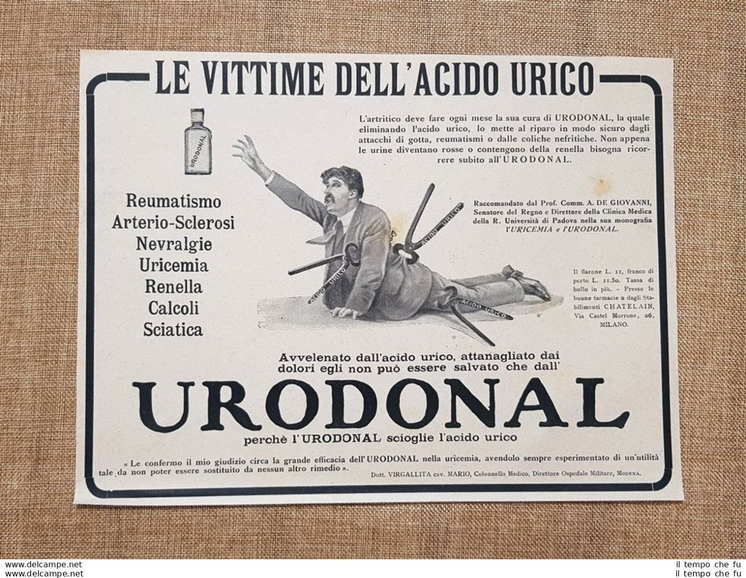 Urodonal Per Le Vittime Dell'acido Urico Chatelain Milano Pubblicità Del 1918 - Autres & Non Classés