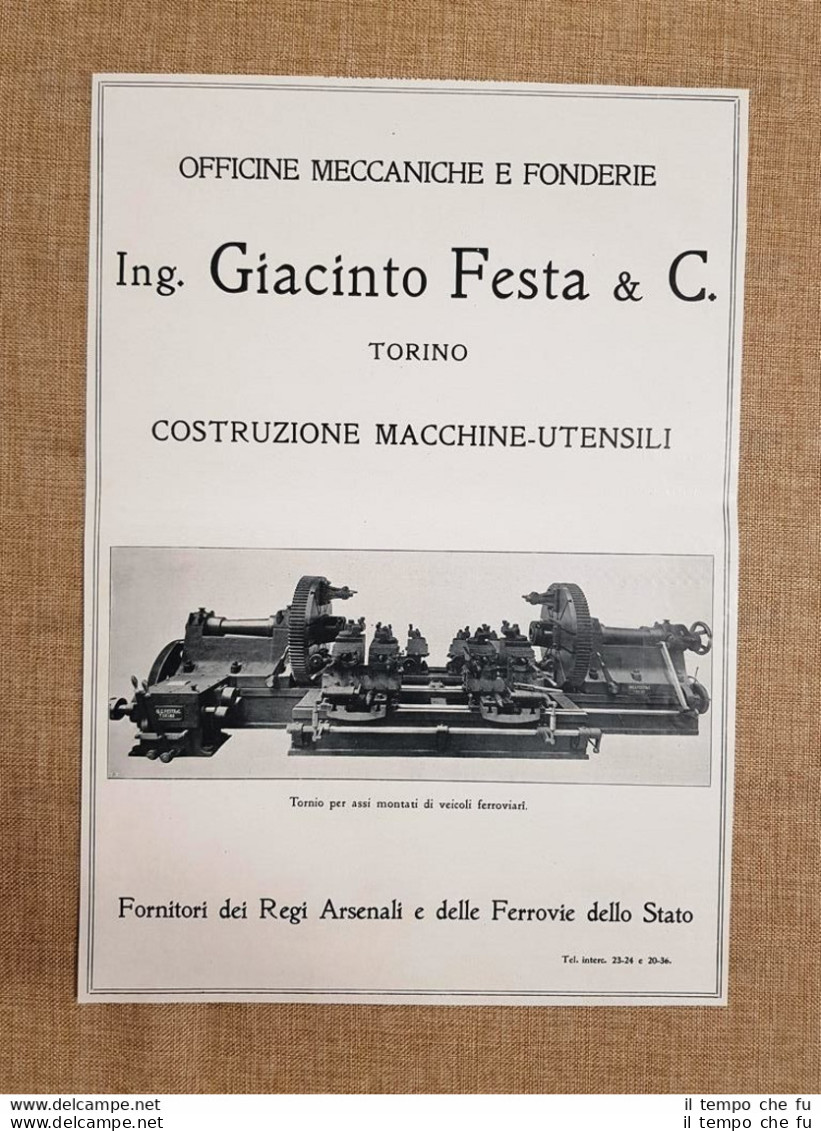 Officine Meccaniche Fonderie Giacinto Festa Torino Assi Ferrovia Pubblicità 1918 - Autres & Non Classés