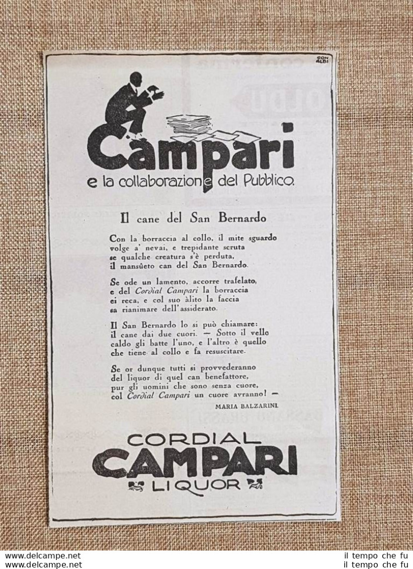 Pubblicità Del 1924 Campari Il Cane Del San Bernardo Cordial Liquor - Autres & Non Classés