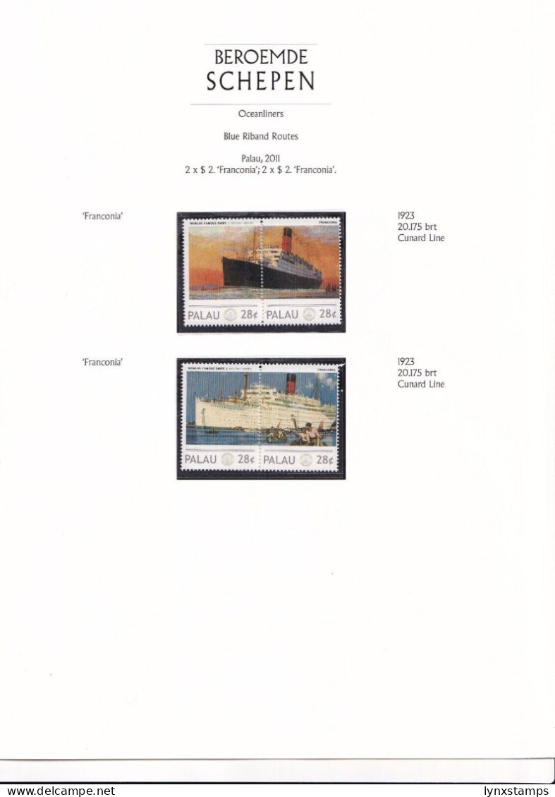 SA03 Palau 2011 Worlds Famous Ships Ocean Liners Mint Stamps 2 Pairs - Palau