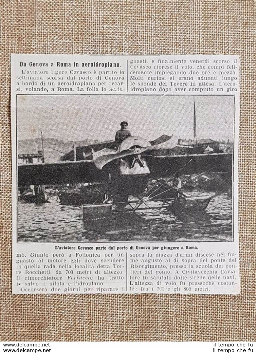 L'Aviatore Cevasco Nel 1914 Da Genova A Roma In Aeroidroplano - Autres & Non Classés