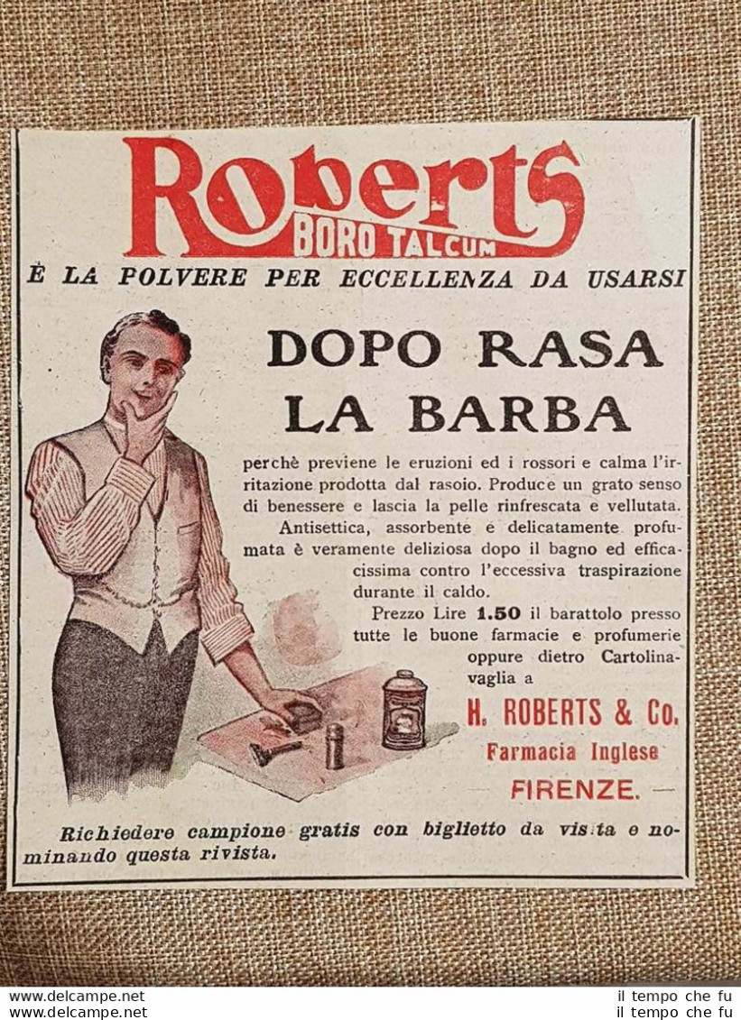 Pubblicità Del 1914 Borotalco H. Roberts & Co. Farmacia Inglese Firenze - Altri & Non Classificati