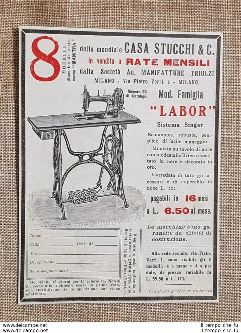 Pubblicità Del 1914 Macchina Da Cucire Labor Casa Stucchi & C. Triulzi Milano - Altri & Non Classificati