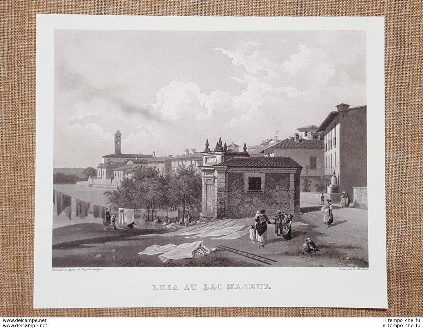 Lesa Sul Lago Maggiore Piemonte Incisione Di L. Cherbuin Del 1840 Ristampa - Altri & Non Classificati