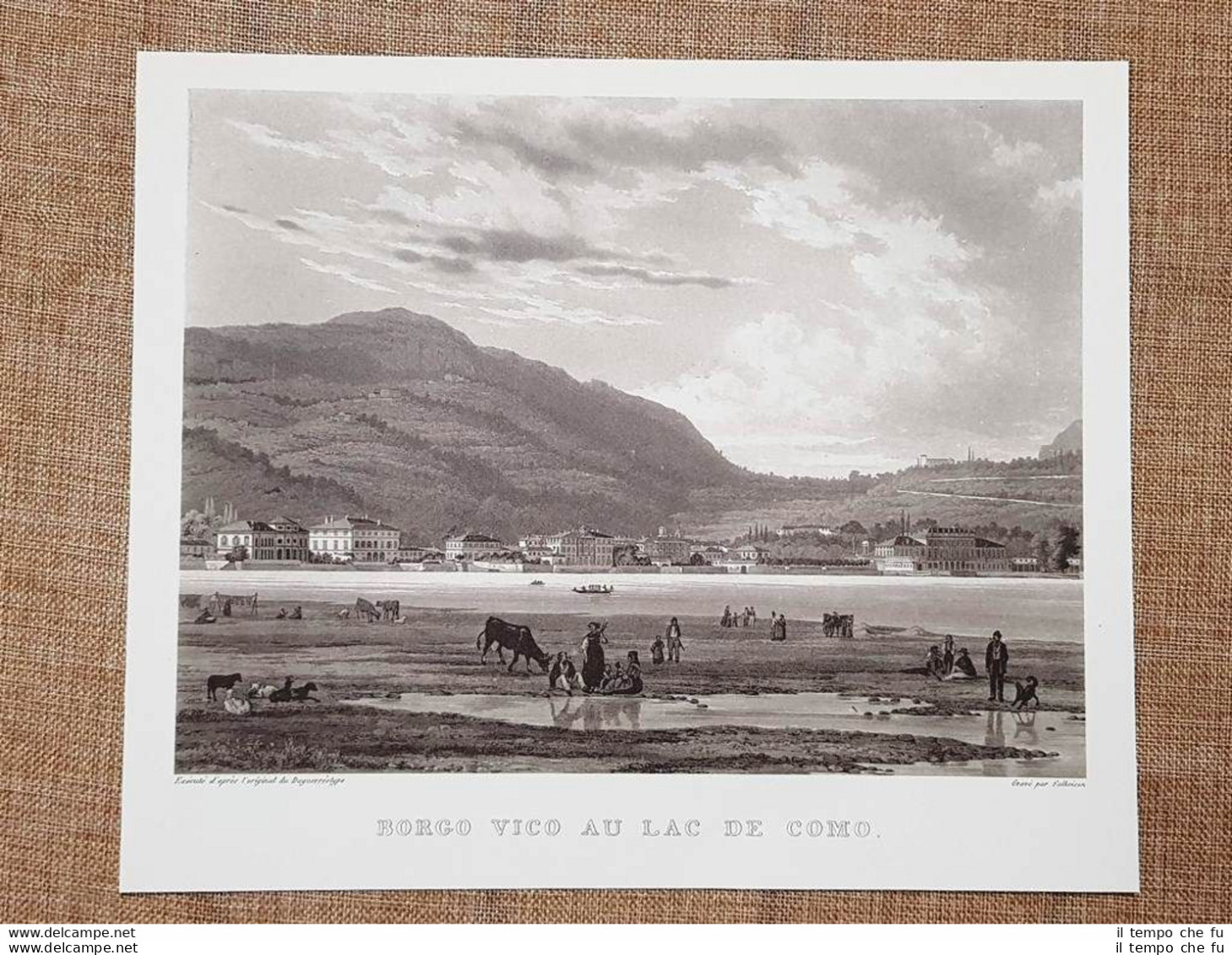 Borgovico Sul Lago Di Como Incisione Di J.J. Falkeisen Del 1840 Ristampa - Autres & Non Classés