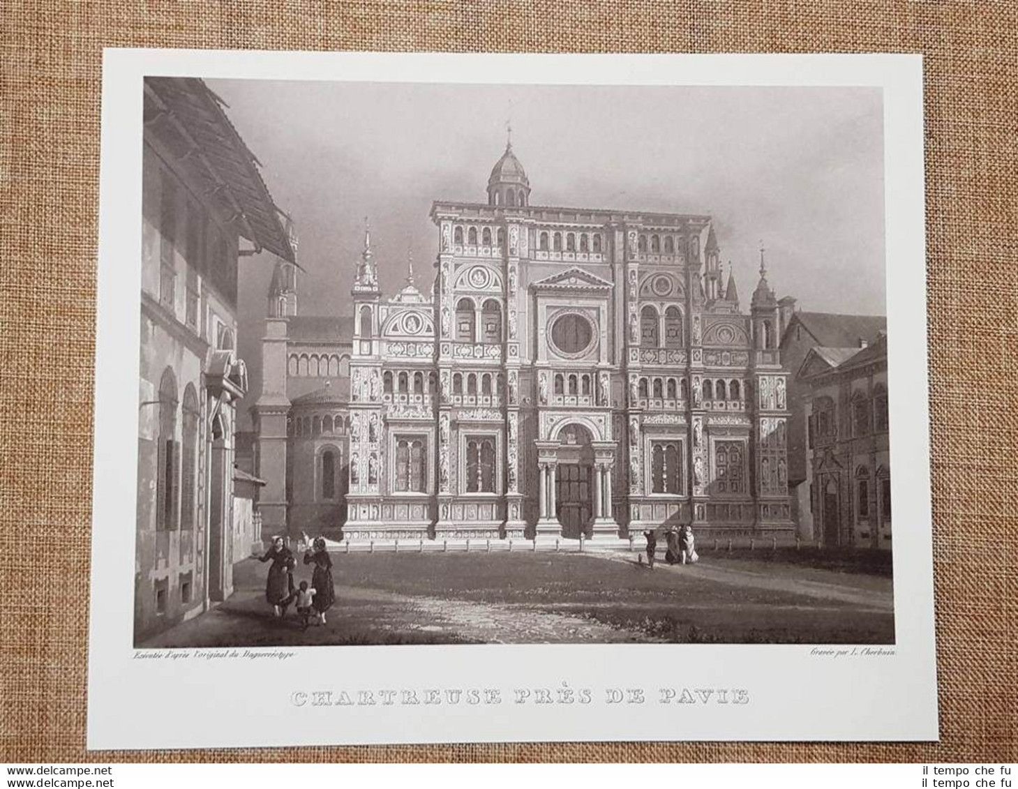 La Cattedrale Di Pavia Lombardia Incisione Di L. Cherbuin Del 1840 Ristampa - Autres & Non Classés