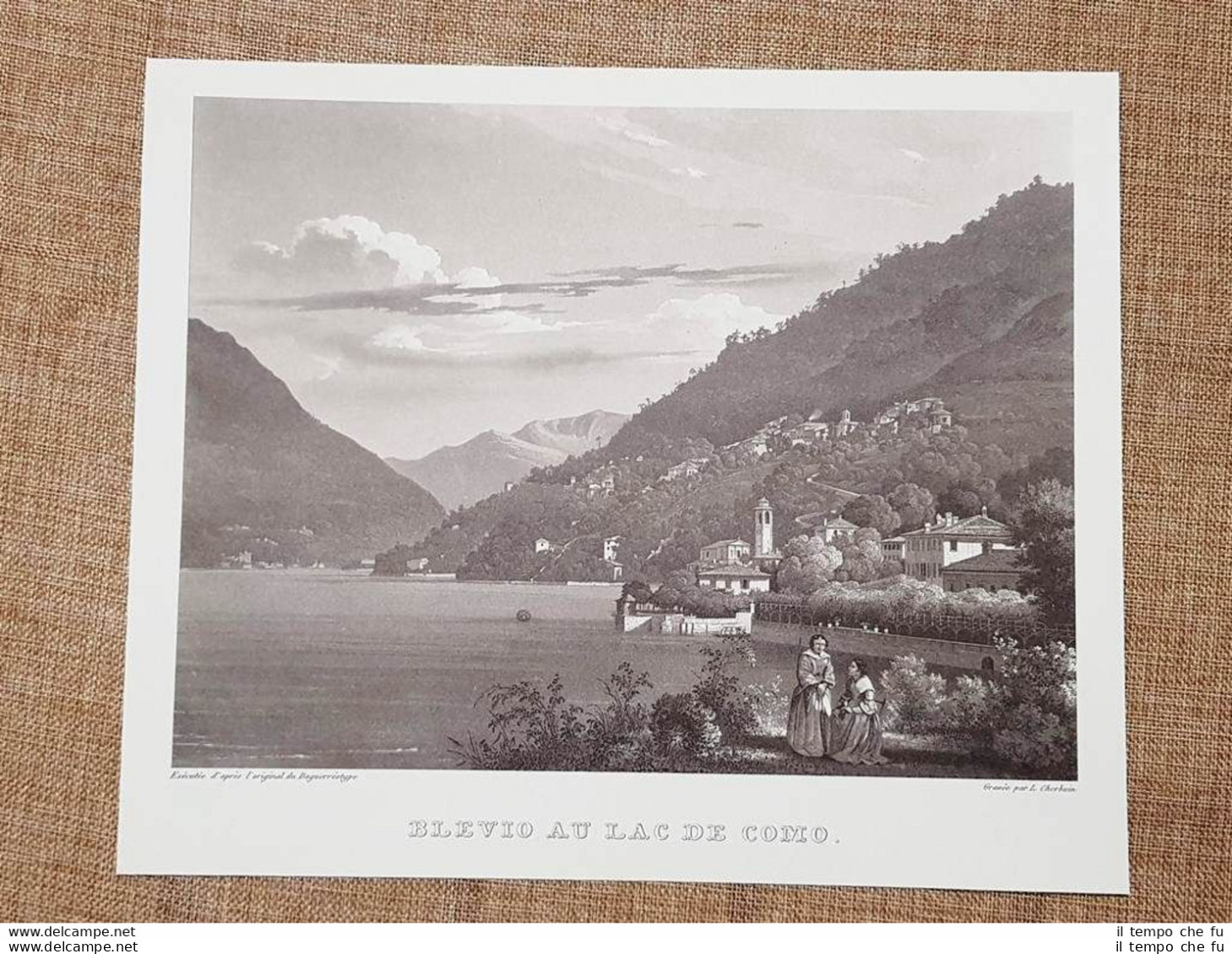 Blevio Sul Lago Di Como Incisione Di Cherbuin Del 1840 Ristampa - Autres & Non Classés