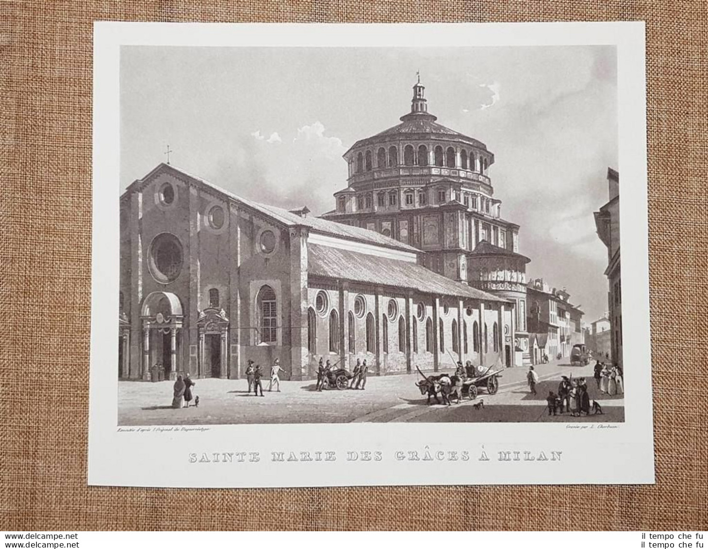Milano Chiesa Di Santa Maria Delle Grazie Incisione L.Cherbuin Del 1840 Ristampa - Sonstige & Ohne Zuordnung