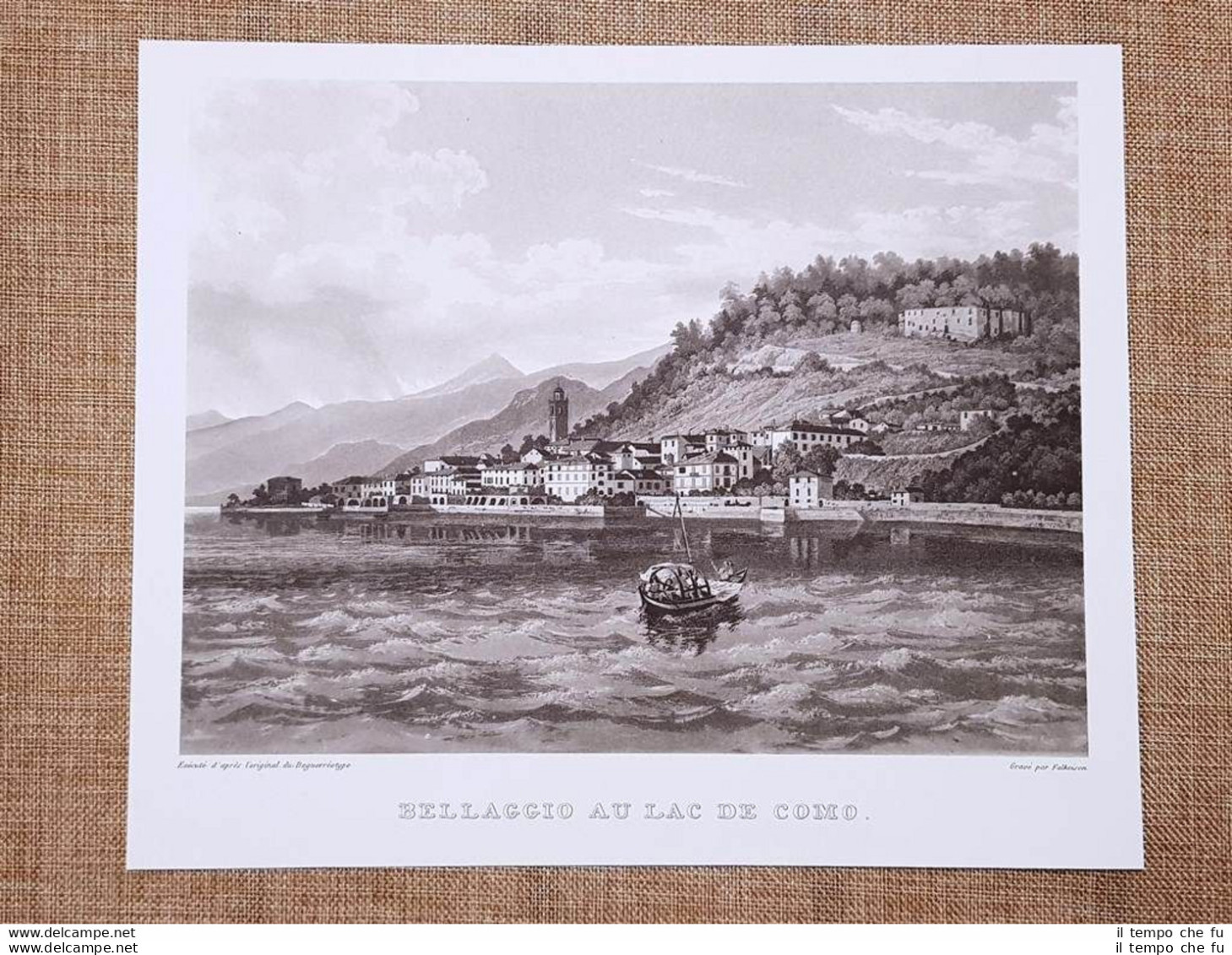 Bellaggio Sul Lago Di Como Incisione Di J.J. Falkeisen Del 1840 Ristampa - Sonstige & Ohne Zuordnung