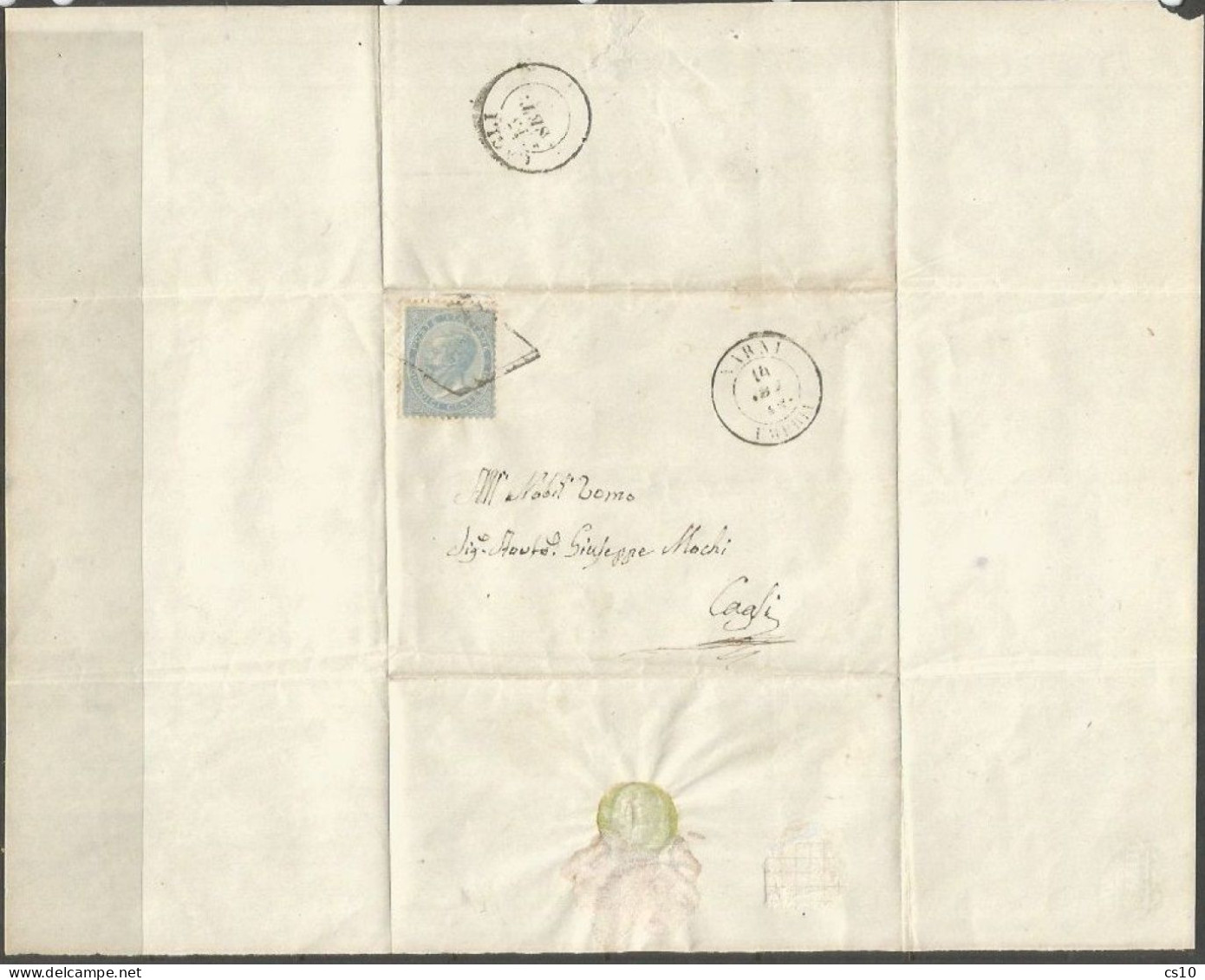 GRIGLIA PONTIFICIA UNICO ANNULLATORE Regno VE2 C.15 Azzurro Isolato Busta Narni (Terni) 14set 1864 X Cagli (PU) - Etats Pontificaux