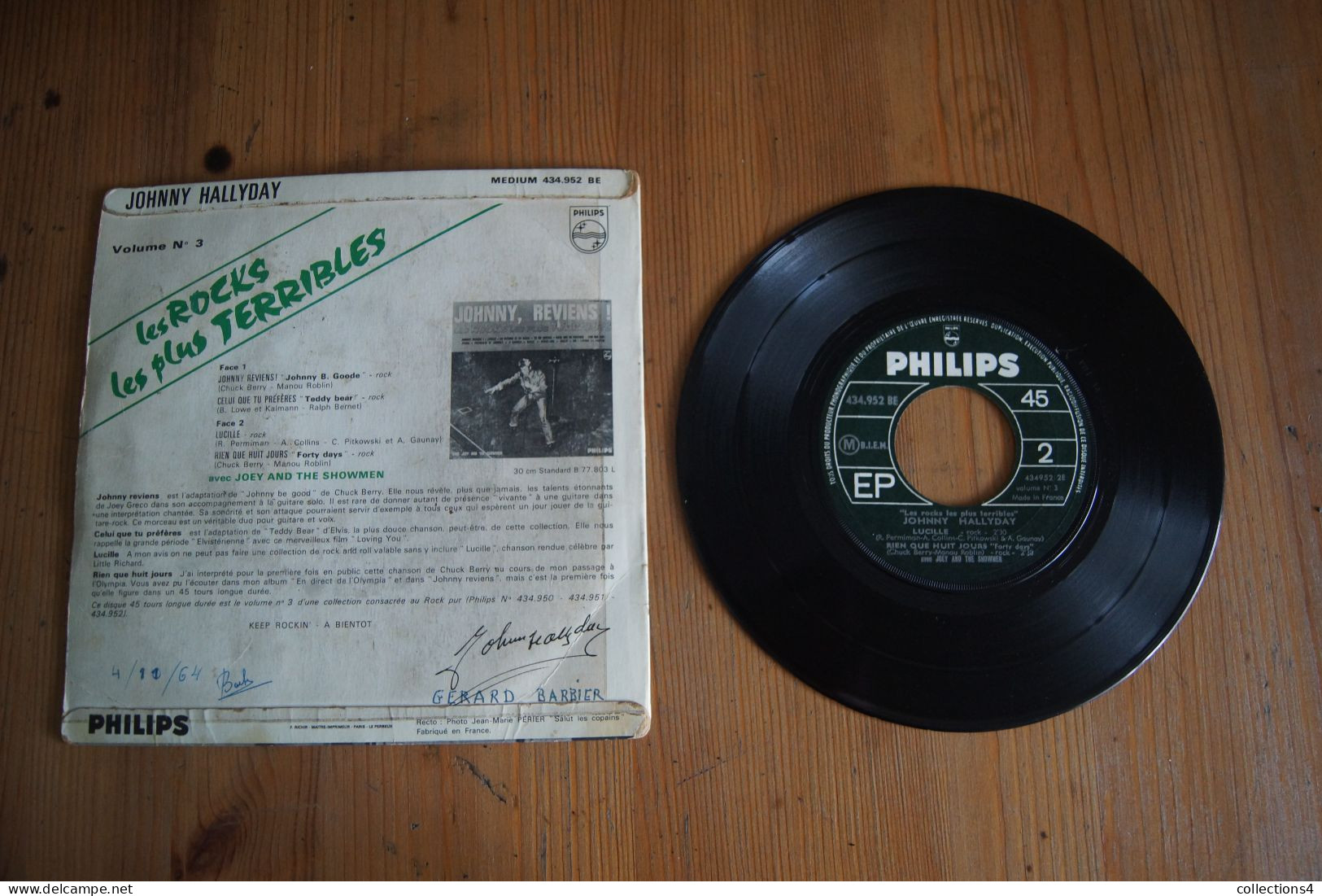 JOHNNY HALLYDAY  LES ROCKS LES PLUS TERRIBLES VOL 3 EP POCHETTE CARTON1964 VARIANTE - 45 G - Maxi-Single