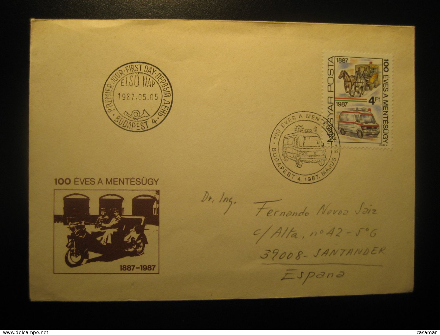 HUNGARY Budapest 1987 Fdc Cancel Cover Ambulance Van Stage Coach Stagecoach Sante Medicine Medecine Health - Medicina