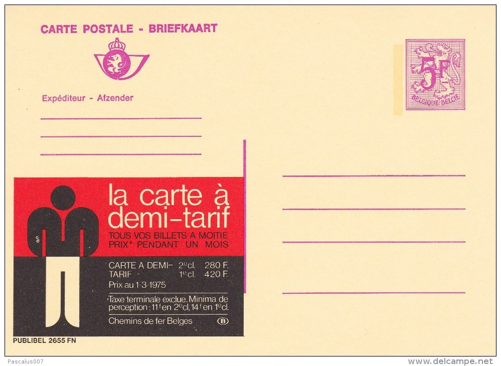 22655 - Entier Postal - Carte Publibel N° 2655 FN - Sncb Nmbs Carte à Demi Prix - Voir Photo Pour Détails - Publibels