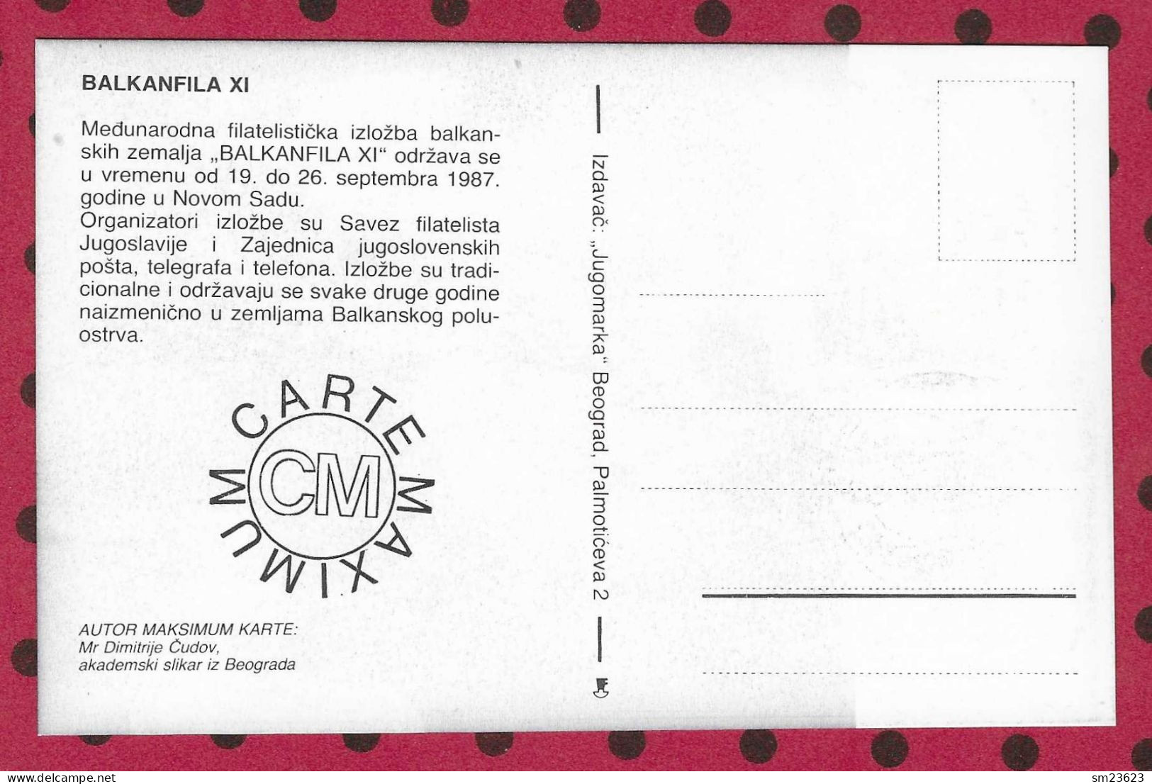 Jugoslawien  1987 , Balkanfila XI - Maximum Card - First Day  19.9.1987 - Cartes-maximum