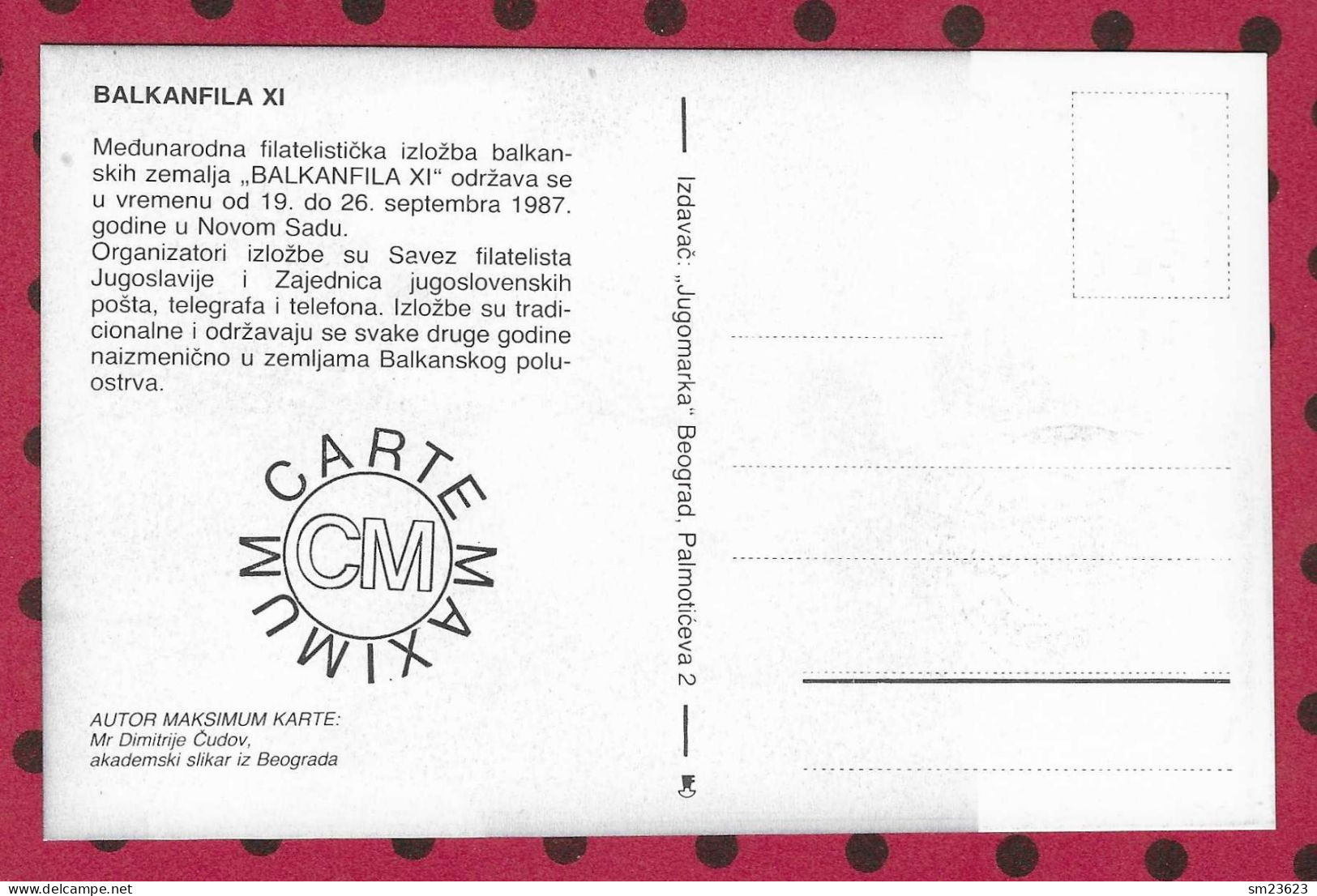 Jugoslawien  1987 , Balkanfila XI - Maximum Card - First Day  19.9.1987 - Cartoline Maximum