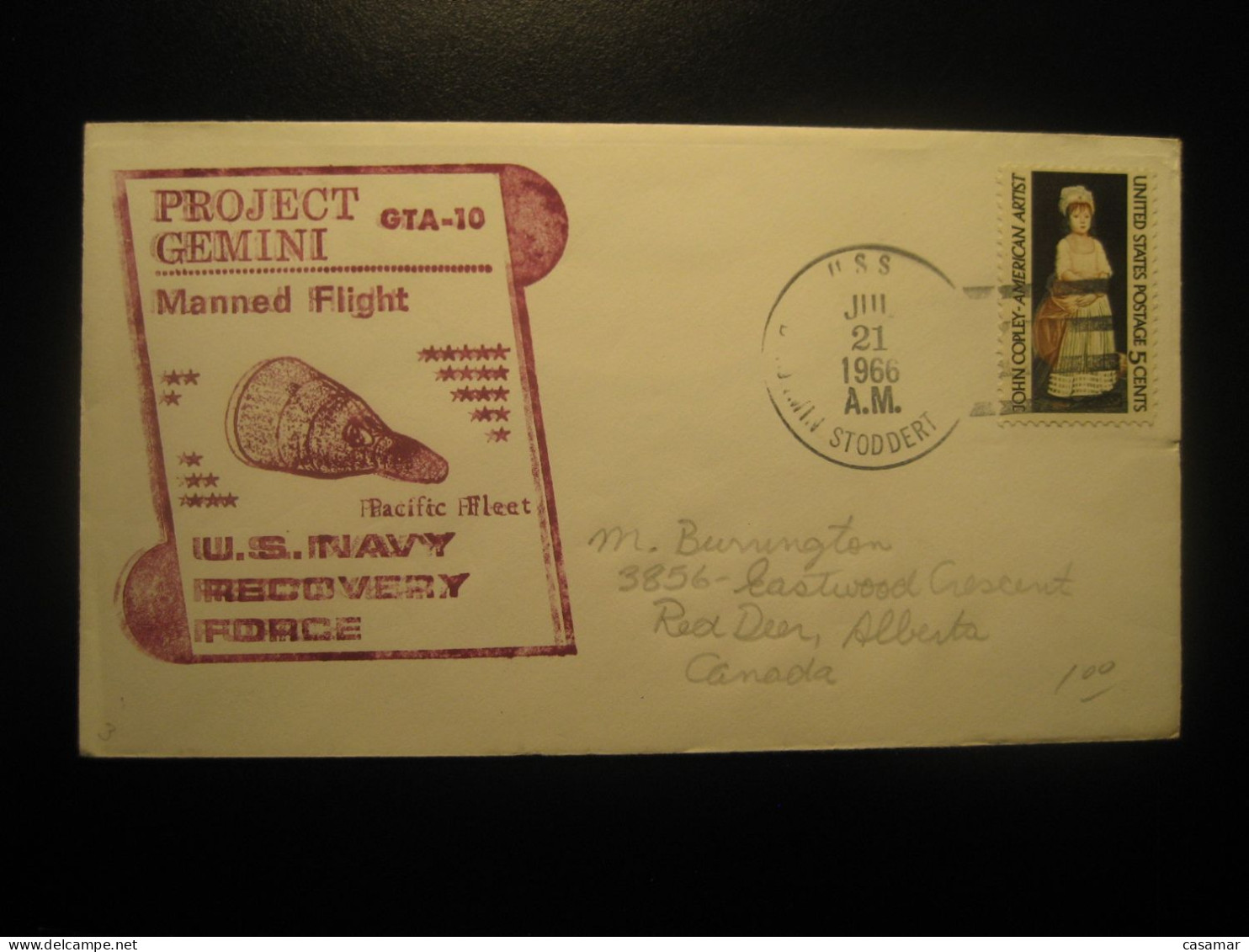 PROJECT GEMINI Pacific Fleet GTA10 Manned Flight US Navy Recovery Force USS STODDERT 1966 Cancel Cover USA Space Spatial - USA