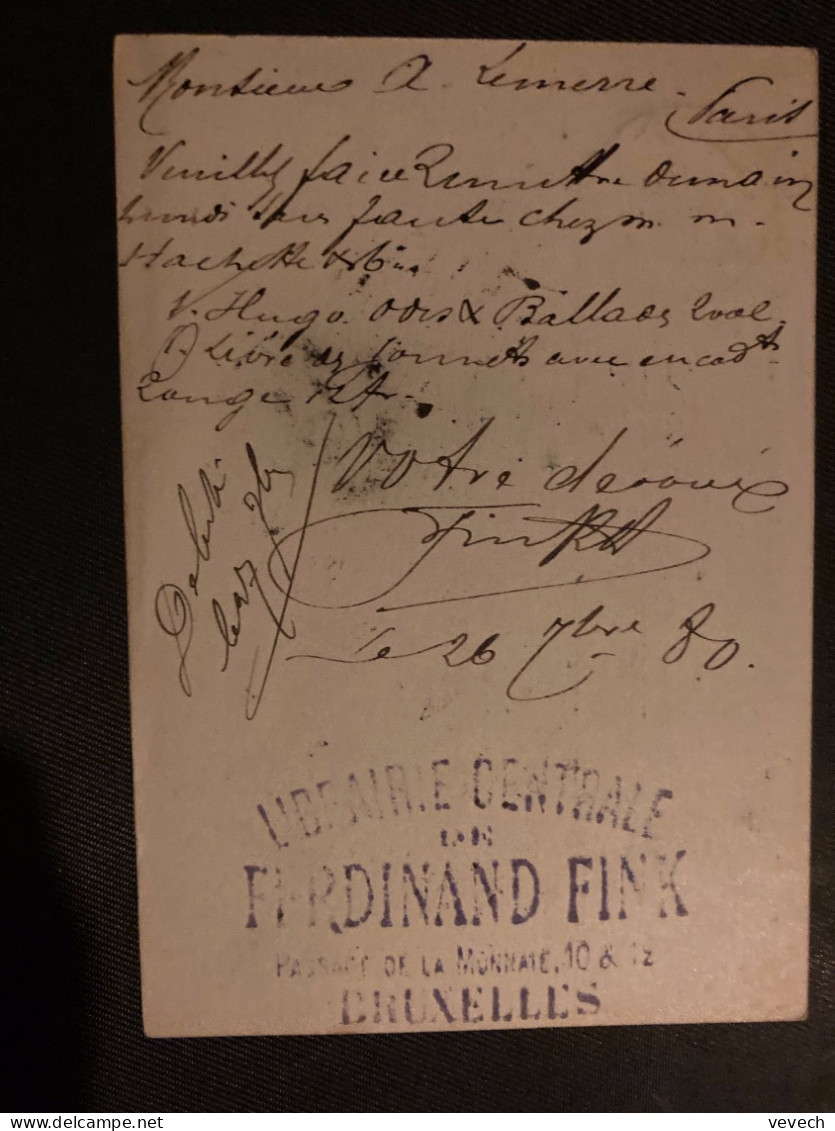 CP EP 10 OBL.26 SEPT 1889 BRUXELLES + LIBRAIRIE CENTRALE DE FERDINAND FINK +OBL. BLEUE PARIS ETRANGER - 1884-1891 Léopold II