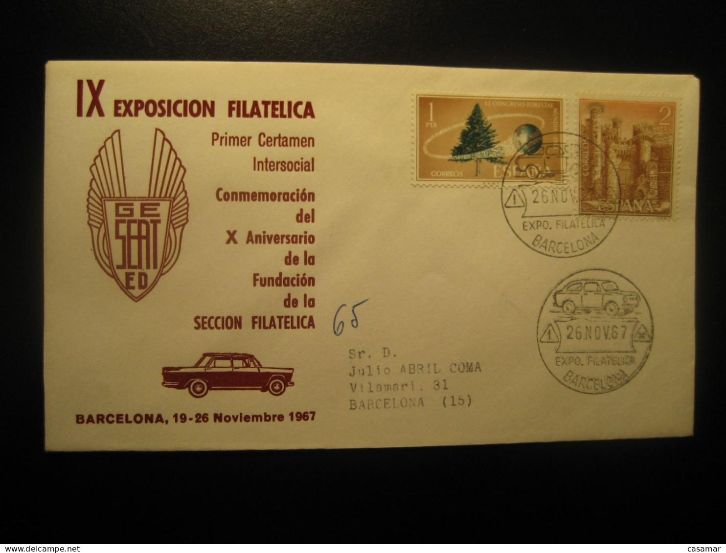 BARCELONA 1967 Expo SEAT 850 Cancel 1500 Cover SPAIN Auto Car Automovil - Cars