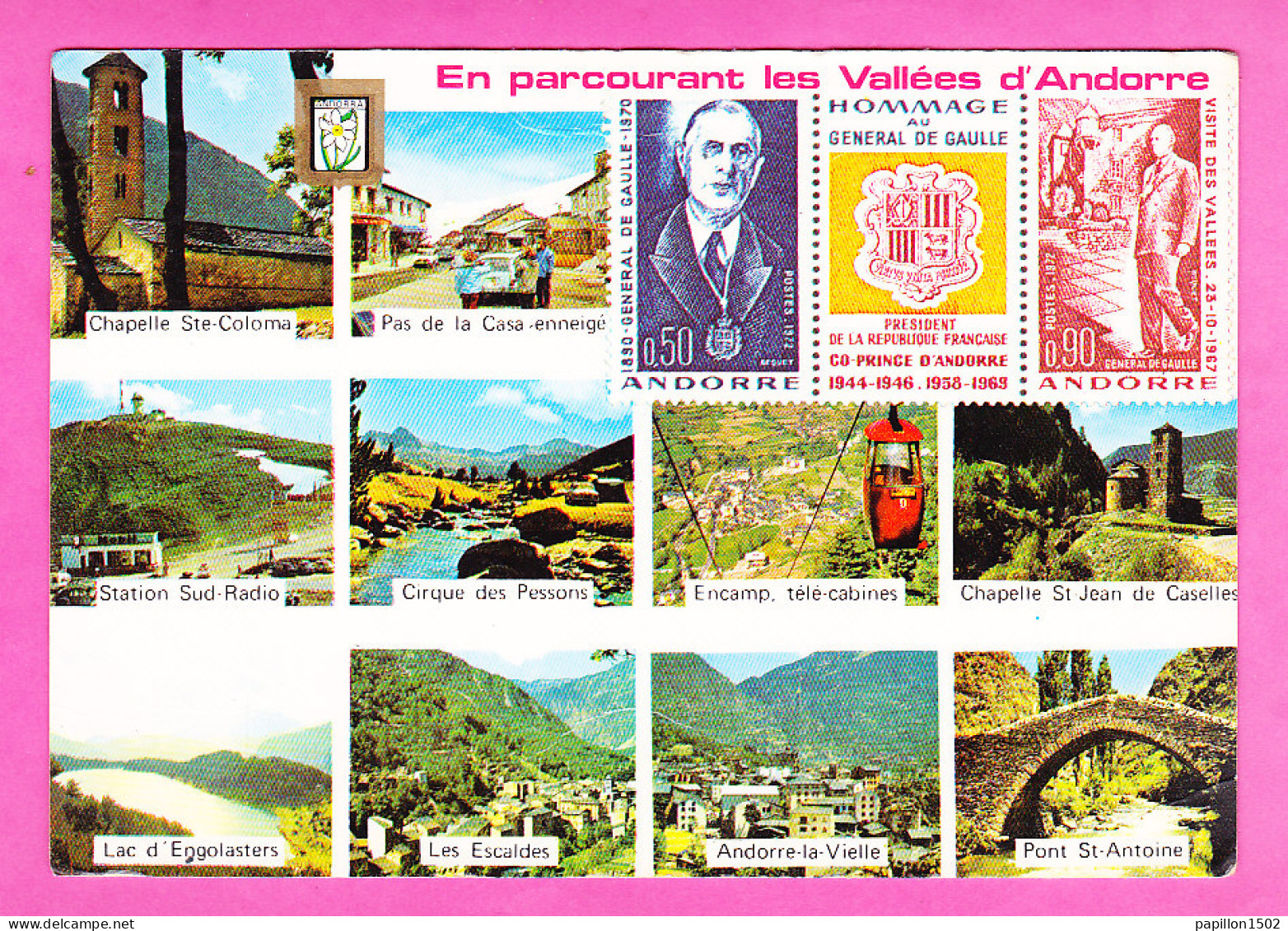 E-Andorre-103P108  Multivues, 10 Petites Vues D'Andorre, Hommage Au Général De Gaulle (état) - Andorre