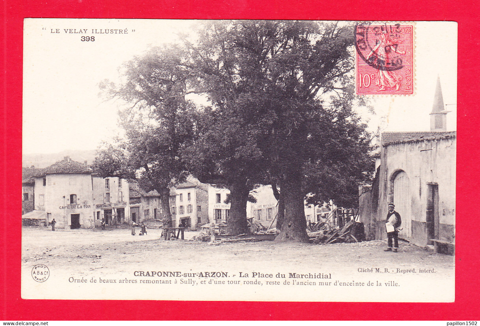 F-43-Craponne Sur Arzon-01Ph113  La Place Du Marchidial, Café De La Tour, Cpa BE - Craponne Sur Arzon