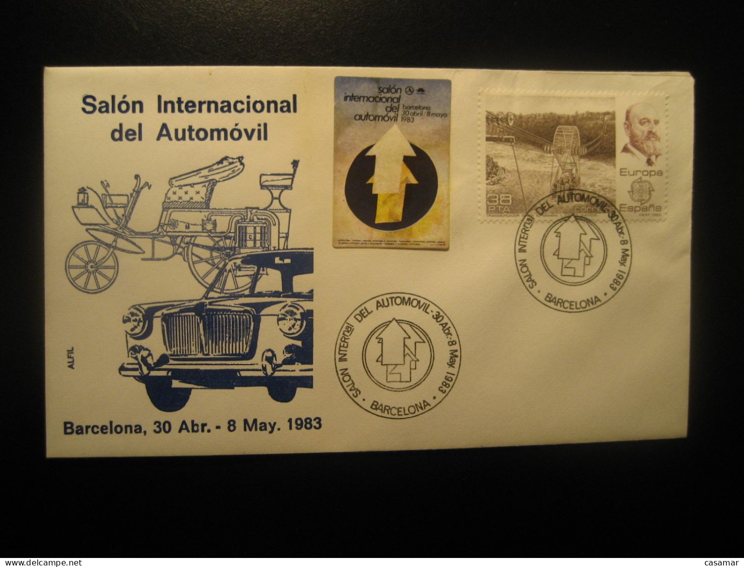 BARCELONA 1983 Expomovil Salon Automovil Cancel Cover + Poster Stamp Vignette Label SPAIN Auto Car - Cars