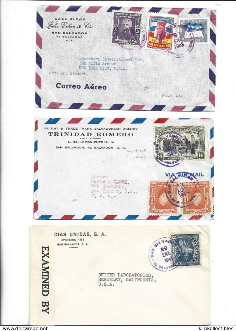 EL SALVADOR - POSTAL HISTORY LOT OF 6 COVERS - AIRMAIL CENSORED - El Salvador