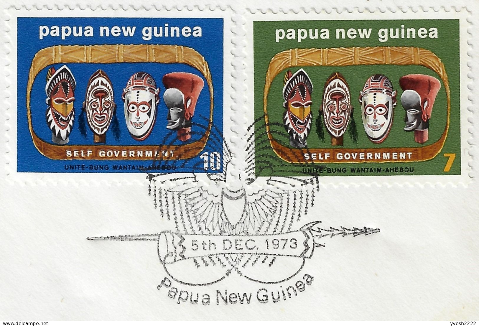 Papouasie Nouvelle Guinée PNG 1973 Y&T 259 Et 260 Sur FDC. Masques - Other & Unclassified