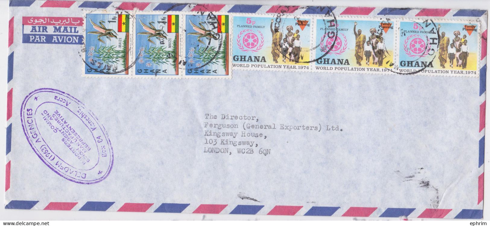 Ghana Lettre Timbre Maïs Maize Planned Family Stamp X6 Air Mail Cover - Ghana (1957-...)