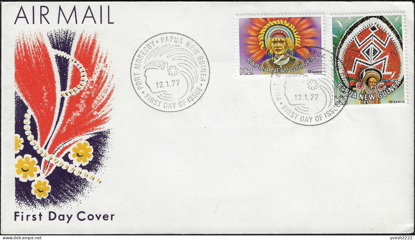 Papouasie Nouvelle Guinée PNG 1977 Y&T 319 Et 320 Sur FDC. Coiffes Régionales, Masques - Other & Unclassified