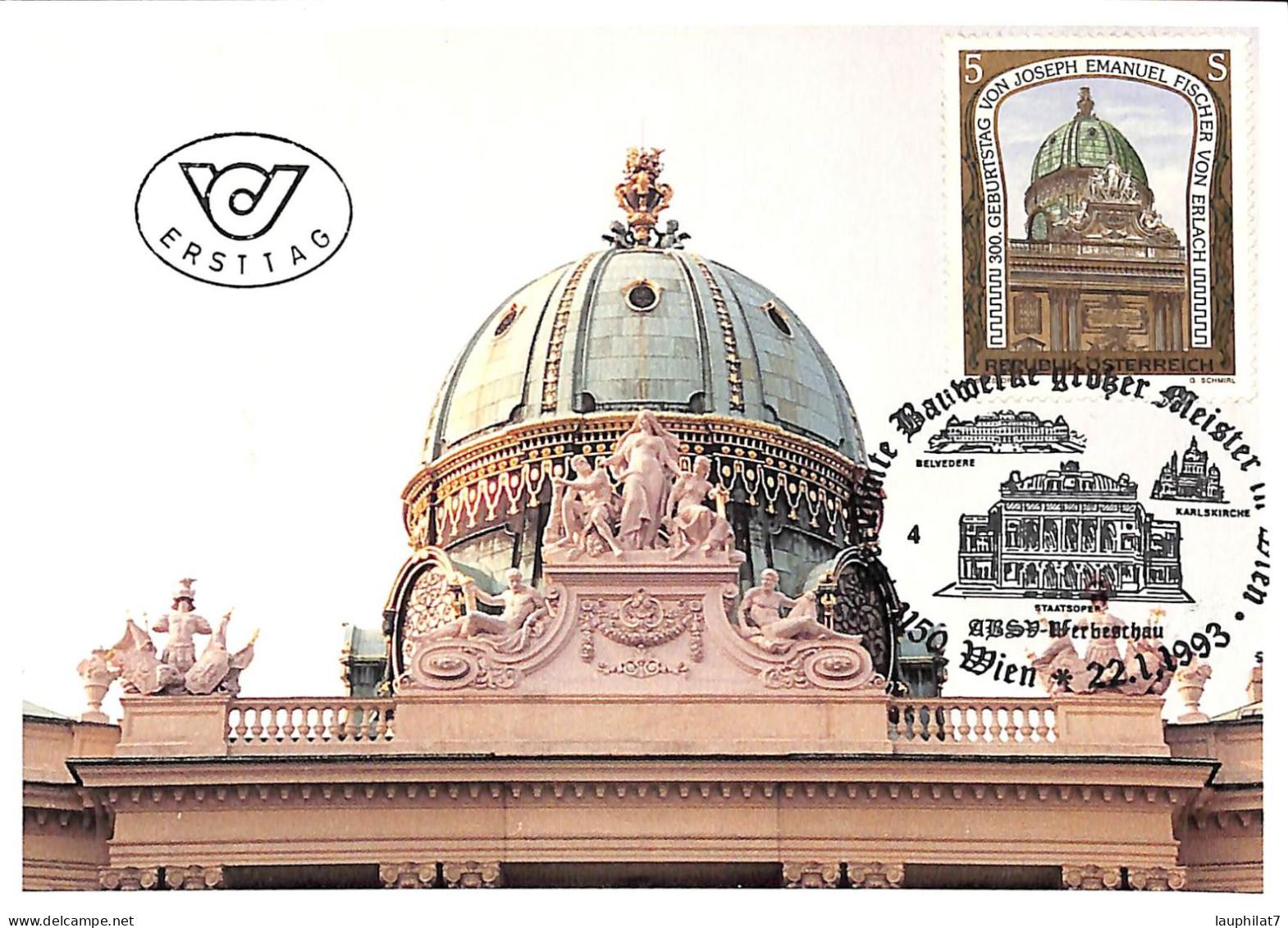 [500021]B/TB//-Autriche 1993 - 1150 WIEN, Joseph Emanuel Fischer, Monument - Maximum Cards
