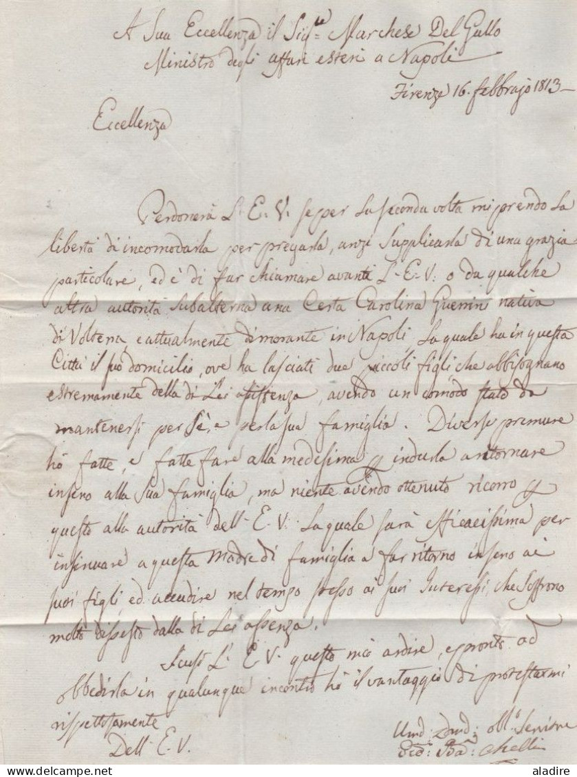 1813 - Département Conquis - Napoleonico - 112 FLORENCE Firenze Sur Lettre En Italien Vers NAPOLI Naples, Sicile - 1792-1815: Veroverde Departementen