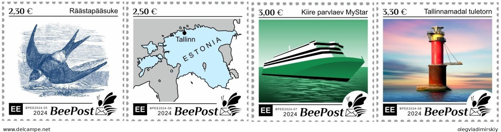 Estonia Estland Estonie 2024 Definitives Birds Map Ship Lighthouse BeePost Set Of 4 Stamps MNH - Leuchttürme