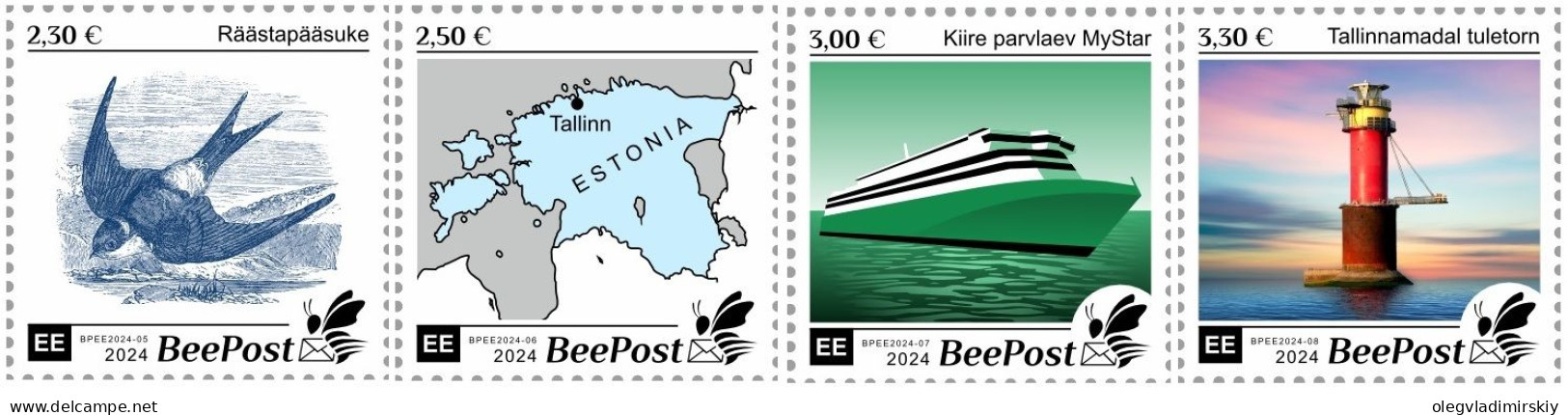 Estonia Estland Estonie 2024 Definitives Birds Map Ship Lighthouse BeePost Set Of 4 Stamps MNH - Géographie