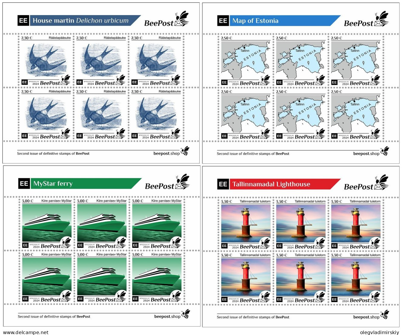 Estonia Estland Estonie 2024 Definitives Birds Map Ship Lighthouse BeePost Set Of 4 Sheetlets MNH - Géographie