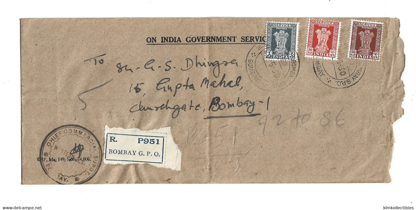 INDIA - 1960 OFFICIAL REGISTERED COVER - Brieven En Documenten