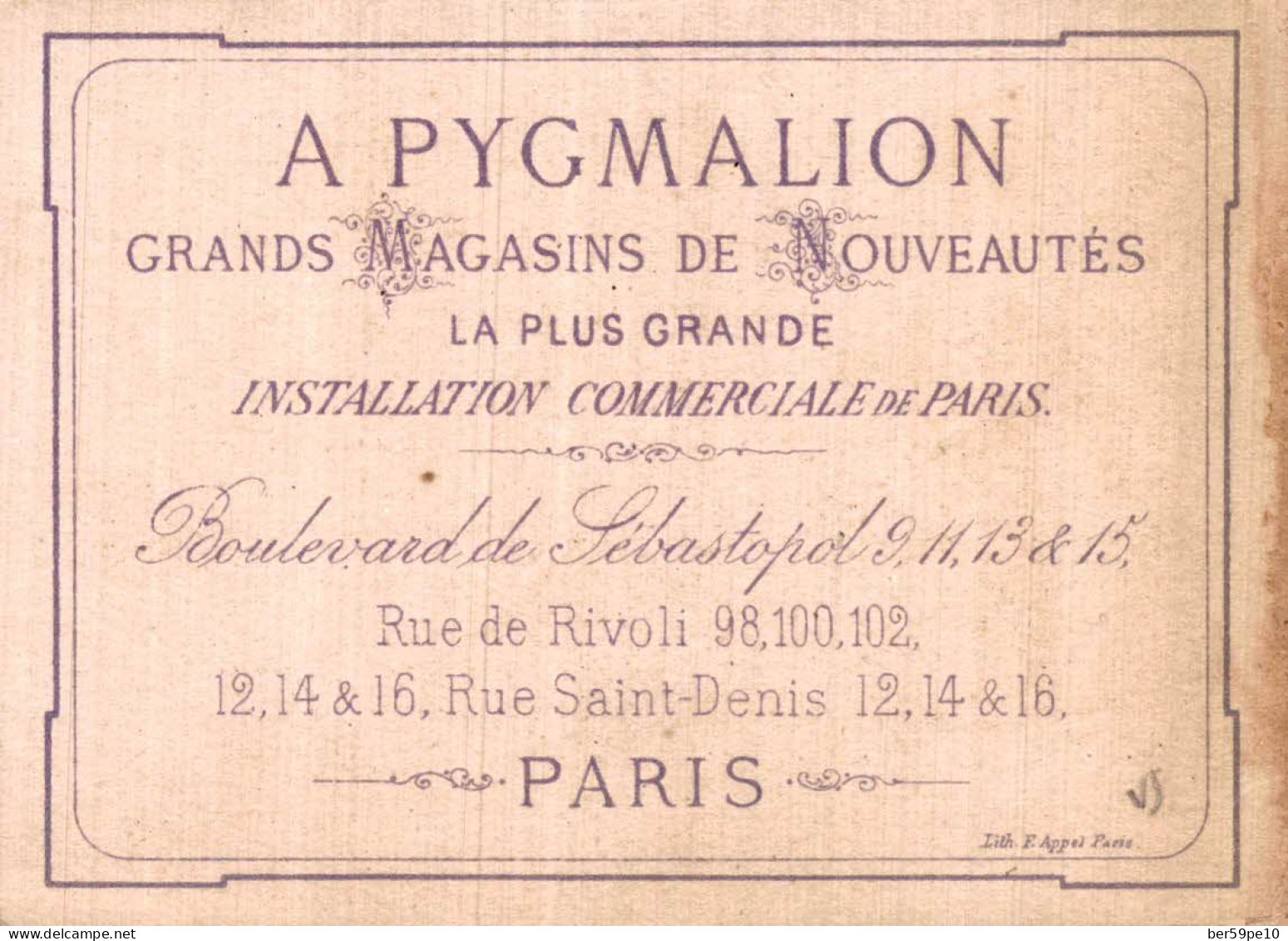 CHROMO A PYGMALION NOUVEAUTES A PARIS LITH. APPEL LA FILLE DE Mme ANGOT - Otros & Sin Clasificación