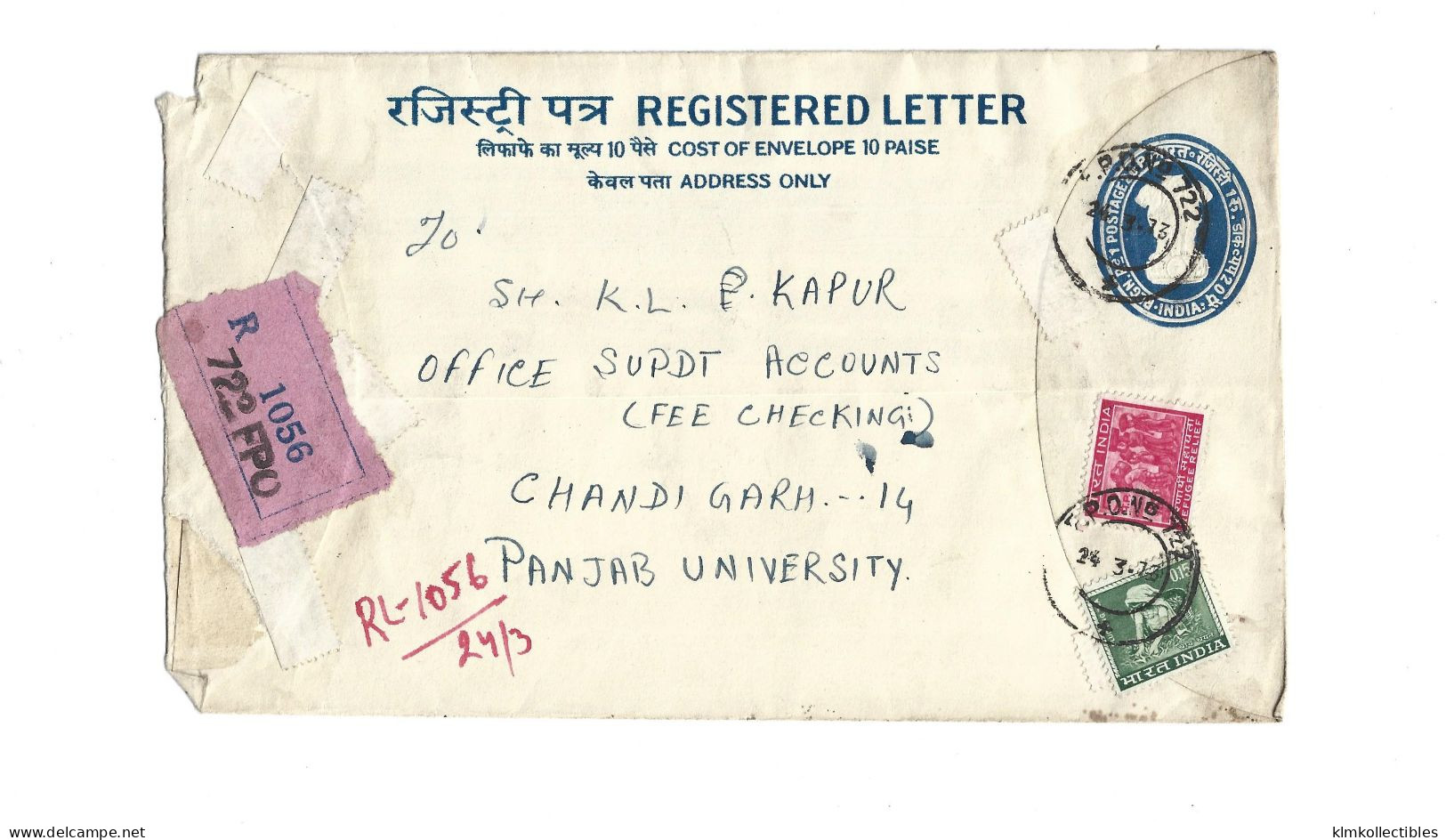 INDIA - REGISTERED LETTER FPO 720 - Cartas & Documentos