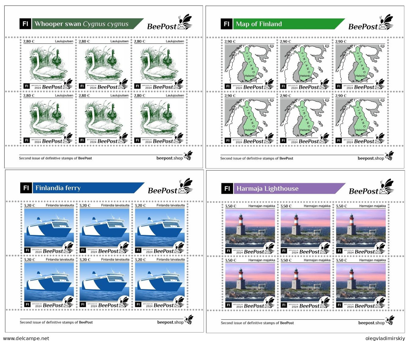 Finland Finnland Finlande 2024 Definitives Birds Map Ship Lighthouse BeePost Set Of 4 Sheetlets MNH - Géographie