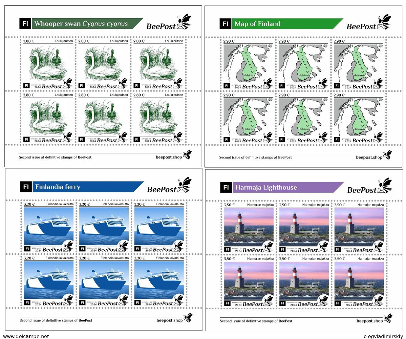 Finland Finnland Finlande 2024 Definitives Birds Map Ship Lighthouse BeePost Set Of 4 Sheetlets MNH - Blocchi E Foglietti