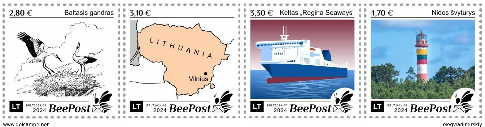 Lithuania Litauen Lituanie 2024 Definitives Birds Map Ship Lighthouse BeePost Set Of 4 Stamps MNH - Ooievaars