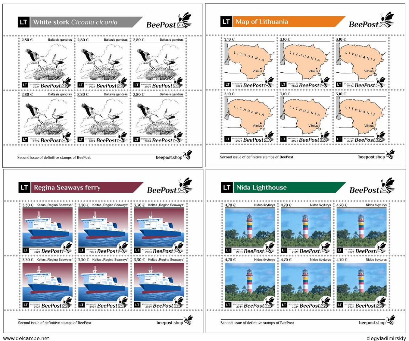 Lithuania Litauen Lituanie 2024 Definitives Birds Map Ship Lighthouse BeePost Set Of 4 Sheetlets MNH - Ooievaars