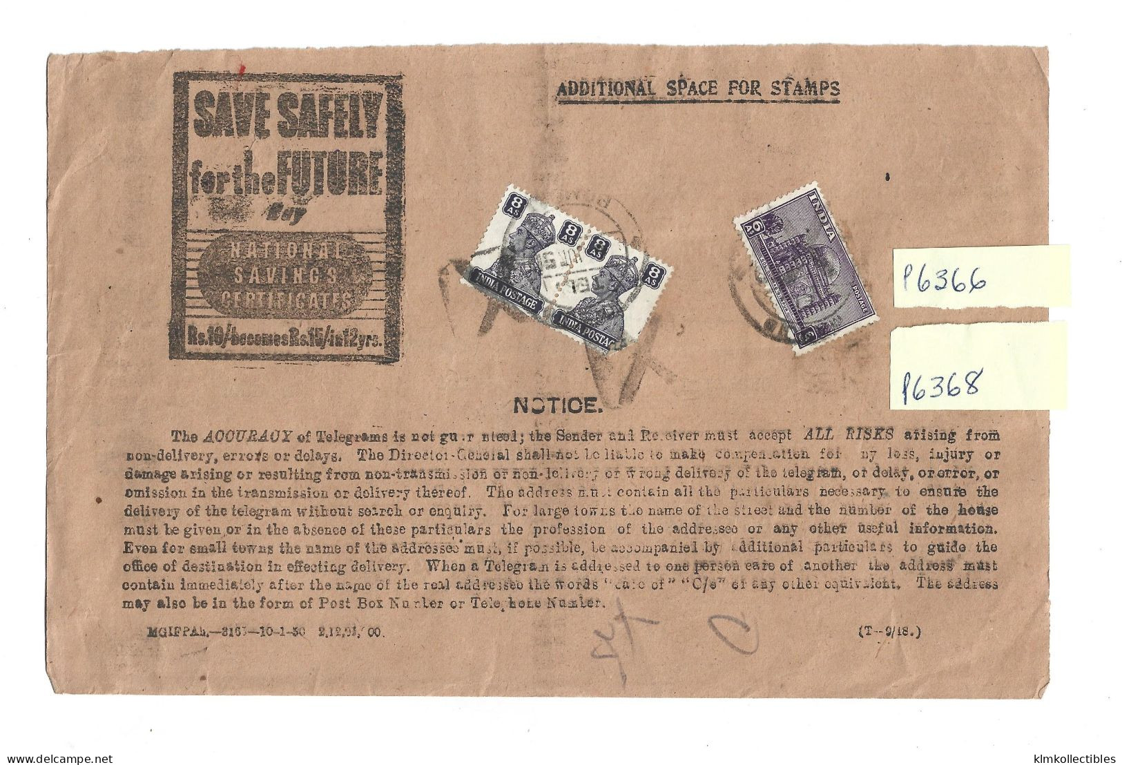 INDIA - 1950 TELEGRAM BOMBAY TO KARACHI PAKISTAN - Briefe U. Dokumente