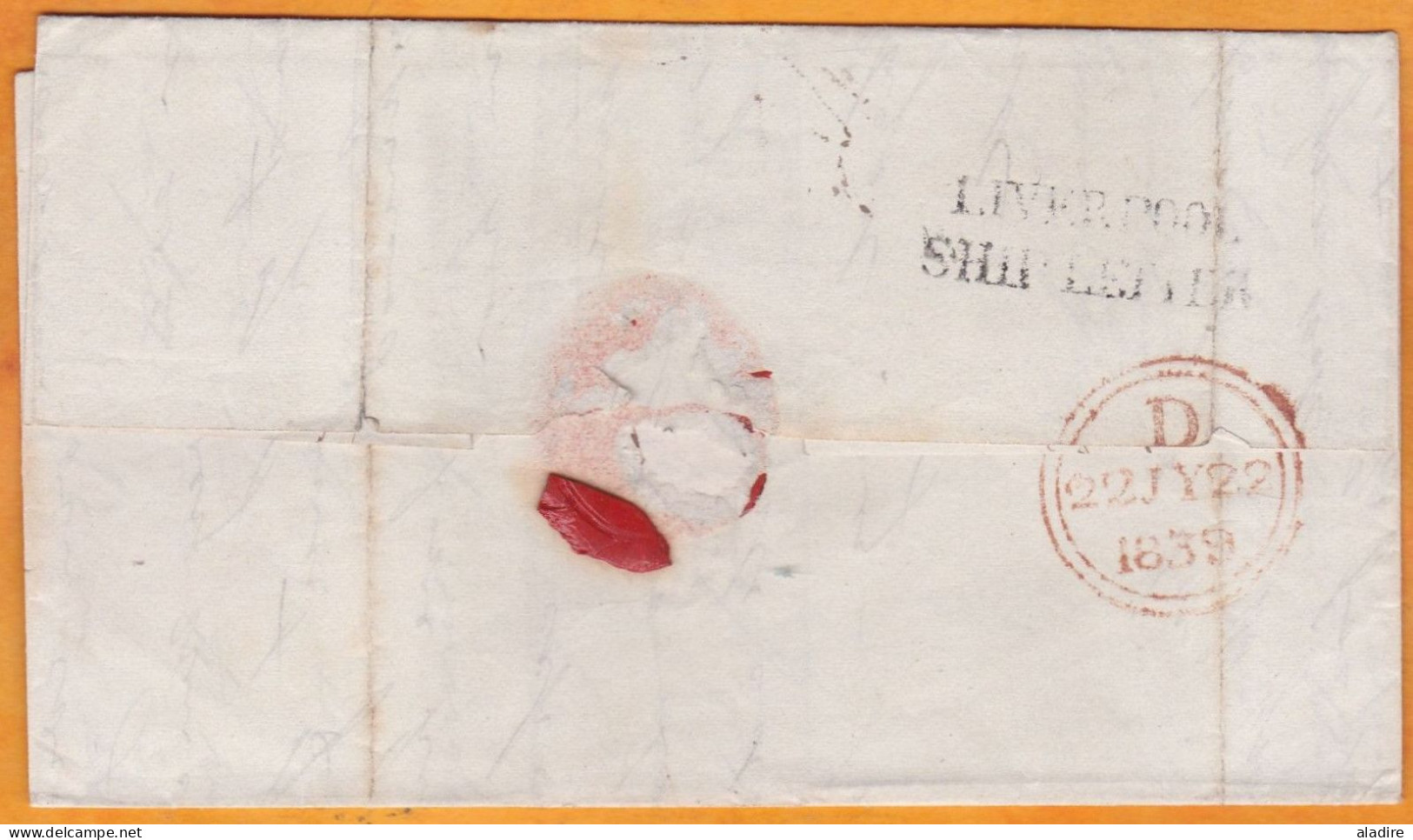 1839 - QV - LIVERPOOL Folded SHIP LETTER To London - Arrival Stamp - Lettre Maritime Liverpool Vers London, Angleterre - Marcophilie